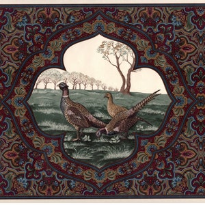 Vintage Paisley mit Fasanen Schriftrolle Motiv Wallpaper Bordüre | Weinrot, Grün, Blau | 15' L x 26 cm B