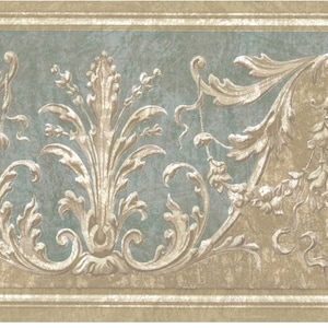 Albert Van Luit Viktorianische filigrane Tapetenbordüre - Schriftrolle Blatt Barock Shell Architektonisches Elegantes Französisches Dekor -13,5 ""Traditioneller Bordüre"
