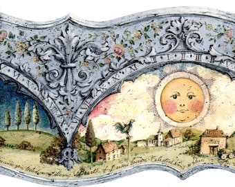 Whimsical Sun and Moon Wallpaper Border, Scalloped Design with Floral & Architectural Accent, Bedrooms or Nurseries Wall Décor, 15 ft x 8 in