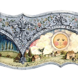 Whimsical Sun and Moon Wallpaper Border, Scalloped Design with Floral & Architectural Accent, Bedrooms or Nurseries Wall Décor, 15 ft x 8 in