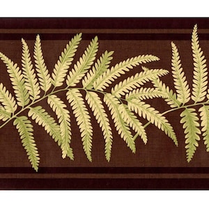 Tropisches Blatt Tapetenbordüre - Farnblätter Botanische Tapetenbordüre - Braun, Grün - Wohnzimmer Dekor - Küchen Dekor