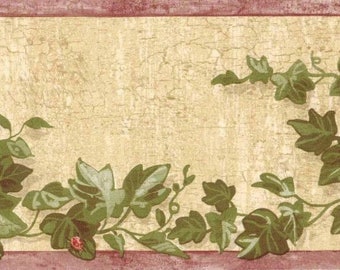 Wallpaper Border Red White Checked /& Striped Hearts Ivy Garland Buttons on Tan