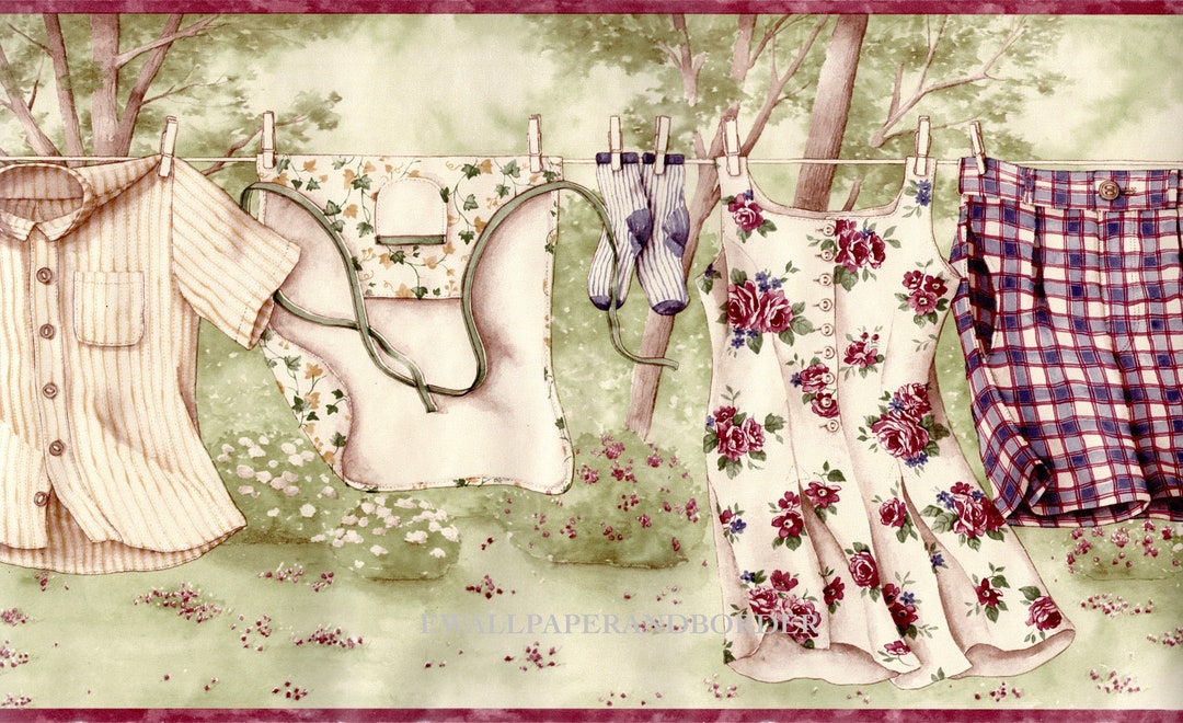 Windy Clothesline Country Laundry Wallpaper Border Laundry Etsy