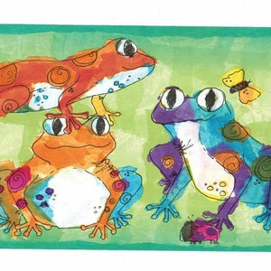 Bordo per carta da parati con rana arcobaleno e amico, bordo per carta da parati con rane saltatrici e libellule, bordo per carta da parati per bambini, bordi per carta da parati per bambini
