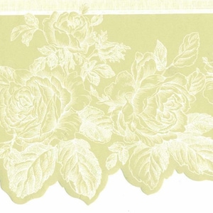 Rose Wallpaper Border, Scalloped Floral Wallpaper Border, Scalloped White Line Drawing Rose Toile on Light Green Wallpaper Border Wall Decor