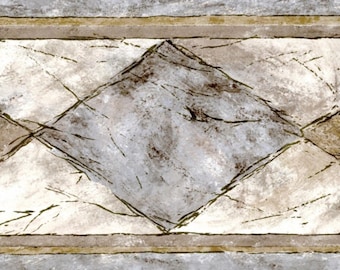 Diamond Marble Tile Wallpaper Border 6.9 Inch, Gray Gold Geometric Wall Trim, Pre-Pasted for Kitchen & Bath