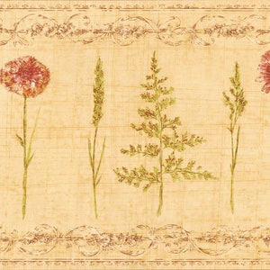 Bordo per carta da parati con margherite / Bordo per carta da parati con erbe e grano floreali contemporanei