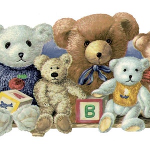 Bordure de papier peint peluche ours et amis, bordures de papier peint ours en peluche, oursons découpés au laser avec bordure de papier peint boîte aux lettres