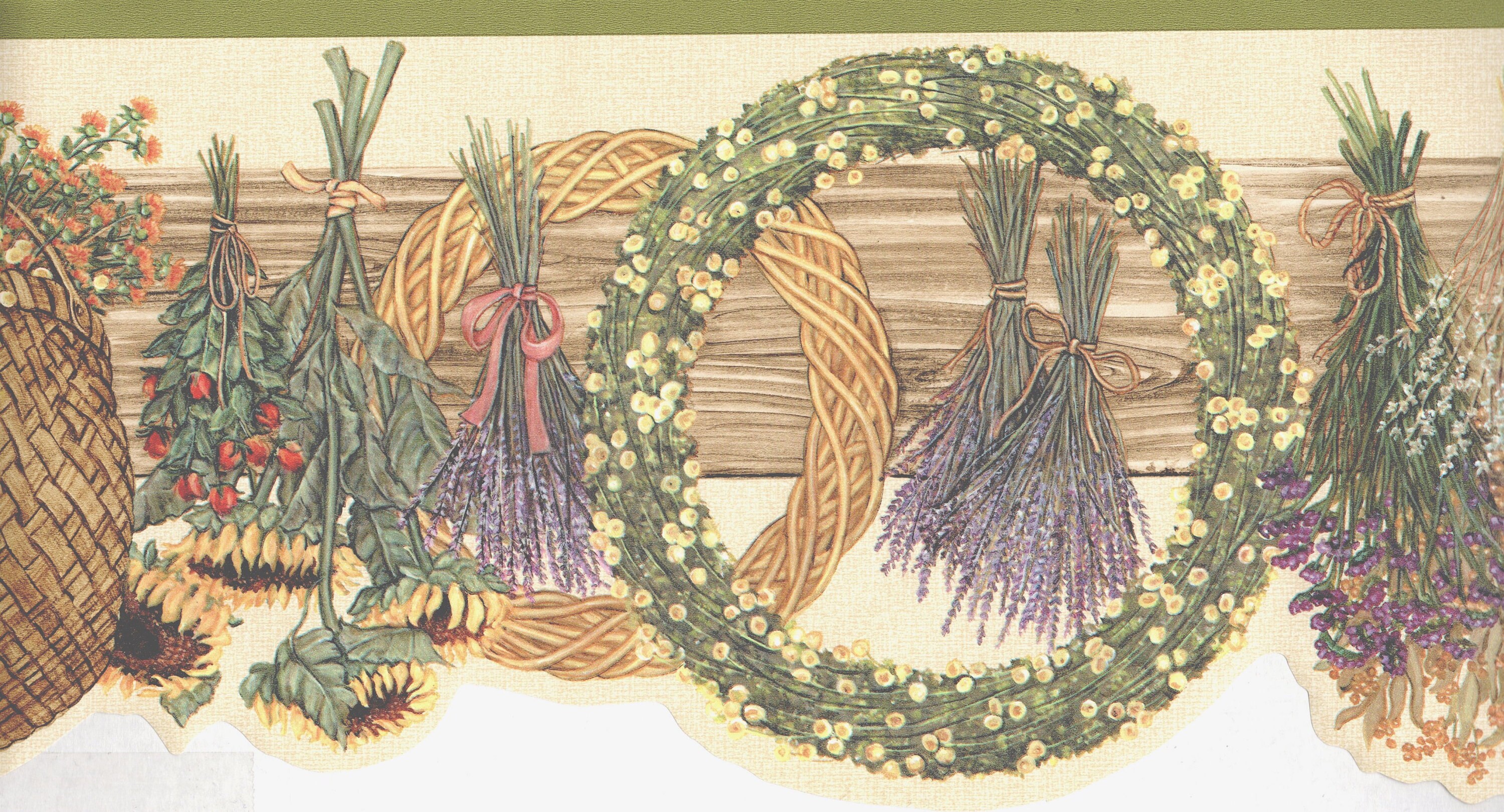 Scalloped Floral Wallpaper Border Lavender Roses Sunflower Etsy