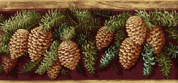 Rustic Pinecone Wallpaper Border Pinecone Lodge Outdoor - Etsy Rustic Pinecone Wallpaper Border Pinecone Lodge Outdoor - Etsy