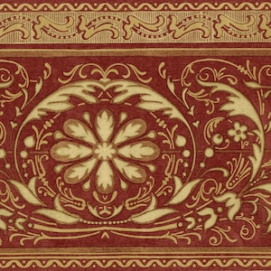 Vintage Baroque Scroll Leaf and Floral Wallpaper Border | Arabesque Filigree Lattice Damask Crown Molding Wallpaper Border |15' L x 10.25" W