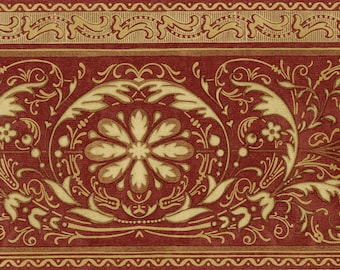 Vintage Baroque Scroll Leaf Wallpaper Border, Deep Red Ornate Floral, Pre-Pasted Decorative Moulding for Dining Room & Hallway, 10.25 inch