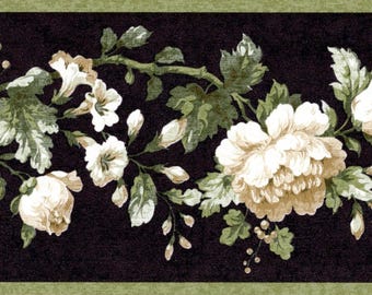 Victoriaanse koolroos behangrand, wit op zwart, voorgelijmd 4 inch, slaapkamer