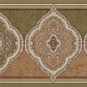 Traditionelle Paisley-Tapetenbordüre, Traditionelle Paisley-Wandgarderobe, Olivgrün, Braun, Tapete Bordüre