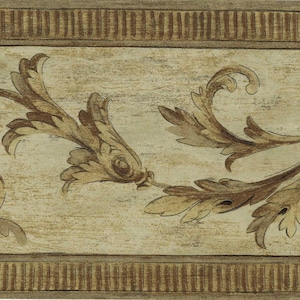 Swirl Leave Arabesque Ornamental Moulding Scroll Leaf Wallpaper Border, Pre-Pasted Wallpaper Borders, 15 ft x 7 in.
