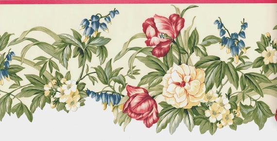 Scalloped Floral Wallpaper Border Tulip Flower Wallpaper | Etsy