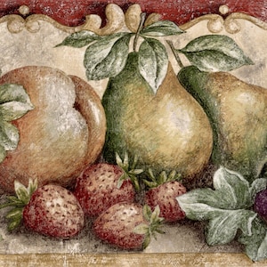Wallpaper Border Tuscan Fruits & Vegetables On Blue 
