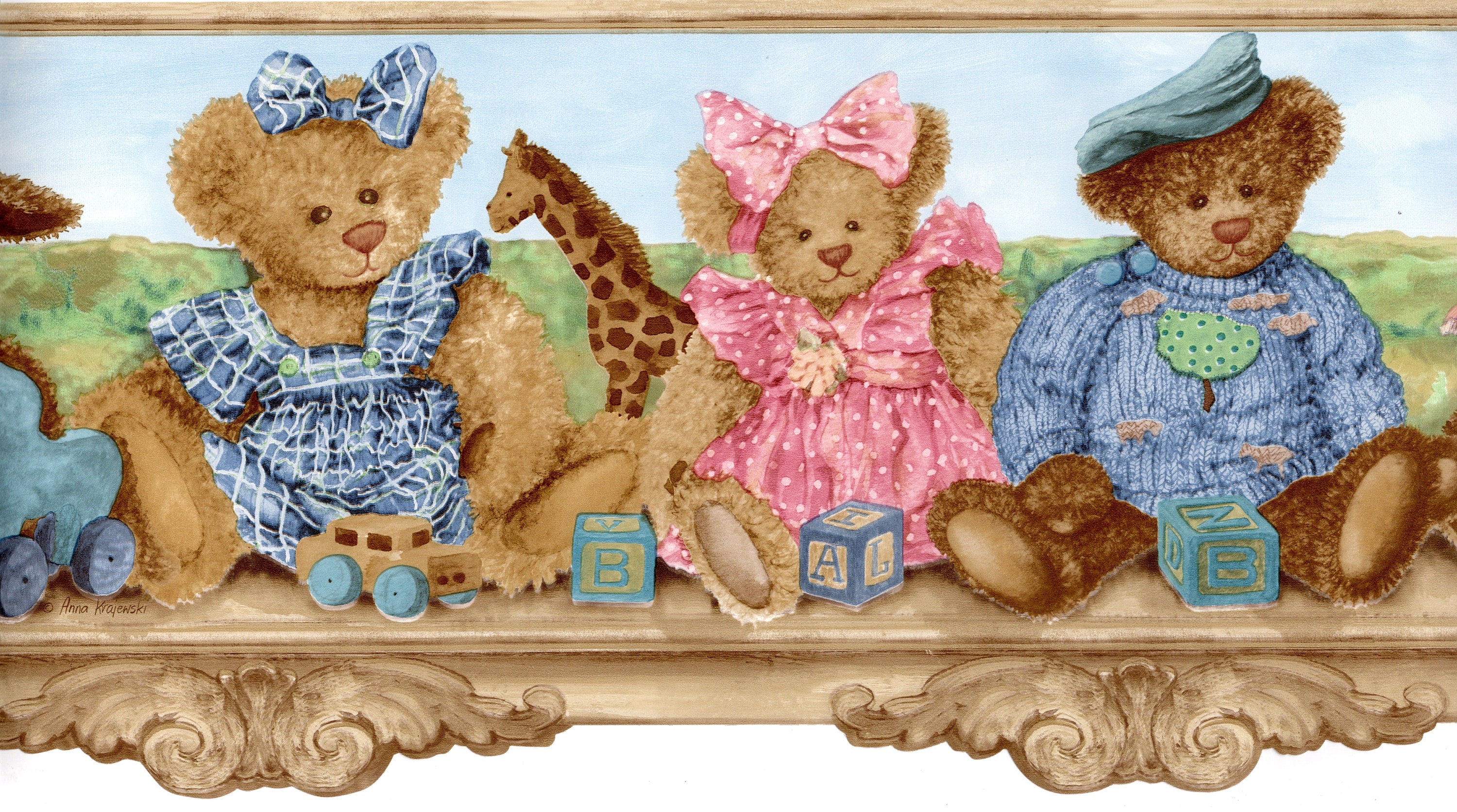 Plush Teddy Bears & Friends Wallpaper Border, Die Cut Teddy Bears