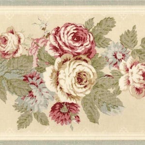 Faixa de Papel de Parede Cottage Rose de 18 cm (7 polegadas) – Design Floral Vintage Repolho Rosa Sonata para Quarto e Sala de Estar, Pré-colada e Fácil de Instalar