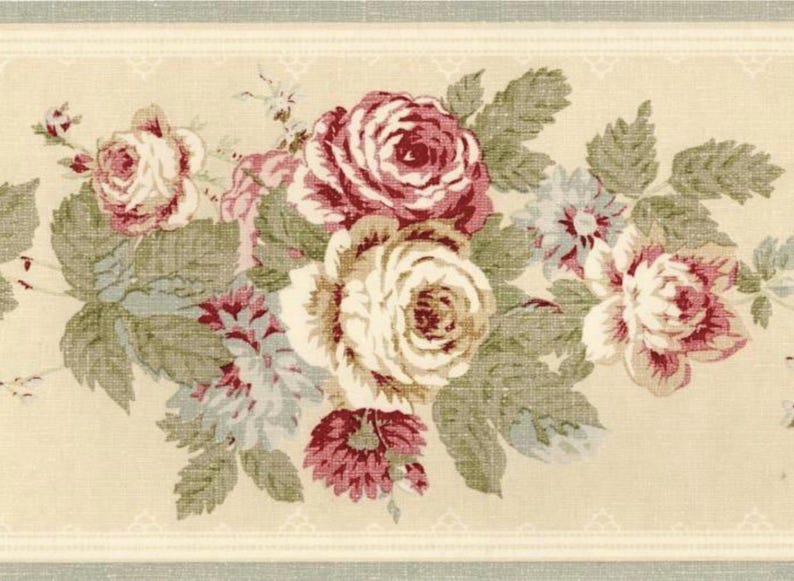 Cottage Rose Wallpaper Border 7 Inch – Vintage Cabbage Rose Sonata ...