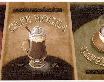 Coffee Wallpaper Border 6.6 Inch, Cafe Mocha Cappuccino Design, Pre-Pasted Borders for Kitchen & Coffee Bar Decor