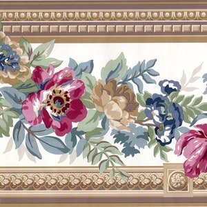 Vintage Blumenmuster mit architektonischer Ei-Dart-Rolle-Blatt-Tapetenbordüre, vorgeklebt, 15 'L x 10,25 B "