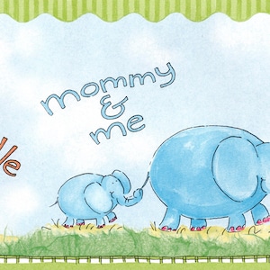 Safari Nursery Wallpaper Border, Giraffe Elephant Hippo Safari Animals Wallpaper Border, Mommy and Me Wallpaper Border, Blue Green Palm Tree