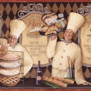 Französische Bäckerei Chef-Tapetenbordüre - Back-Gebäck-Komfort für die Café-Küche - vorgeklebt, 15 Fuß x 10,25 Zoll