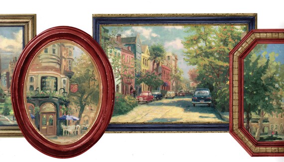 Thomas Kinkade Wallpaper Border Vintage Picture Frame of City - Etsy