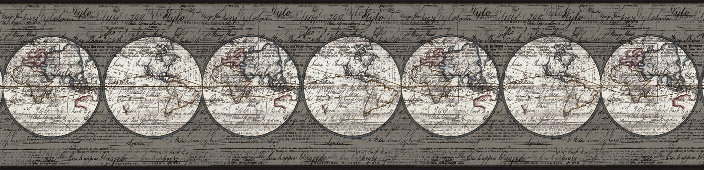 Decorative Pattern Map Border Vintage World Map Wallpaper Border 9 Inch, Antique Cartography Script ...
