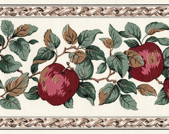 Red Apple Orchard with Celtic Rope Trim and Green Foliage Wallpaper Border, Kitchen & Dining Room Wall Decor, Pre-pasted, 15 ft x 6.87 in