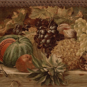 Raymond Waites Vintage Fruits and Floral Wallpaper Border - Tuscan Grape Vine with Architectural Trim Wall Border Decor - 10.25" Wide