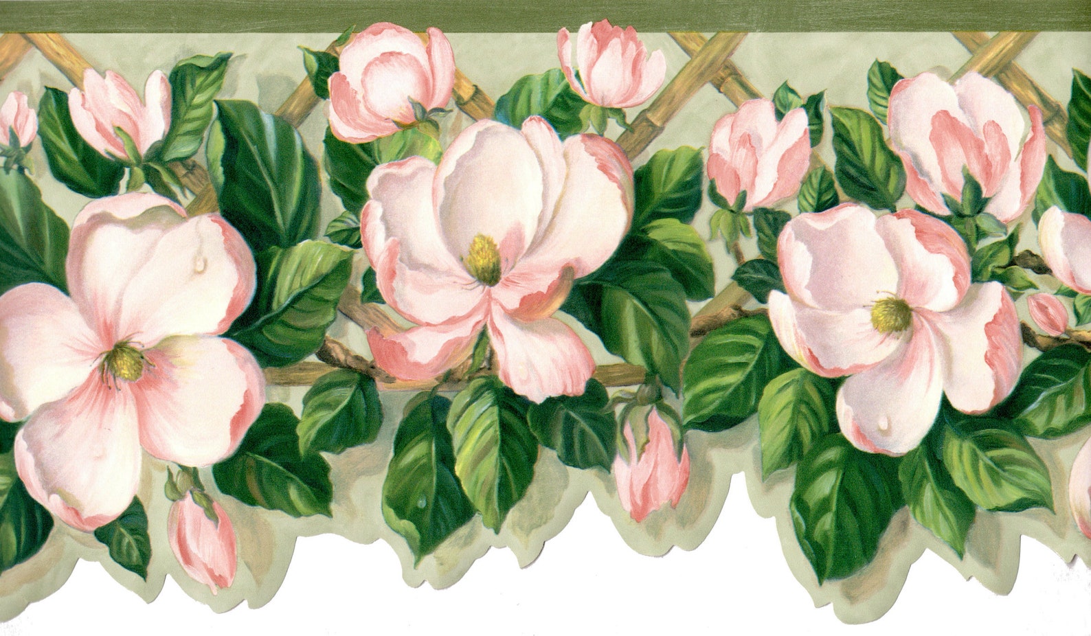 Magnolias Wallpaper Border Waverly Scalloped Pink Flower on Etsy