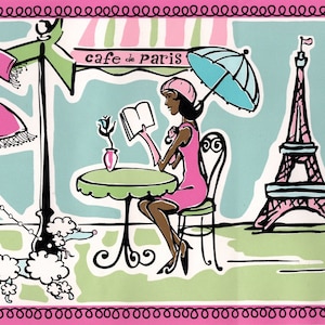 Pariser Kinderzimmer-Tapetenbordüre, Gigi Scooter Cafe Fashion Paris Eiffel-Tapetenbordüre, vorgeklebt, 15'L x 7 "B