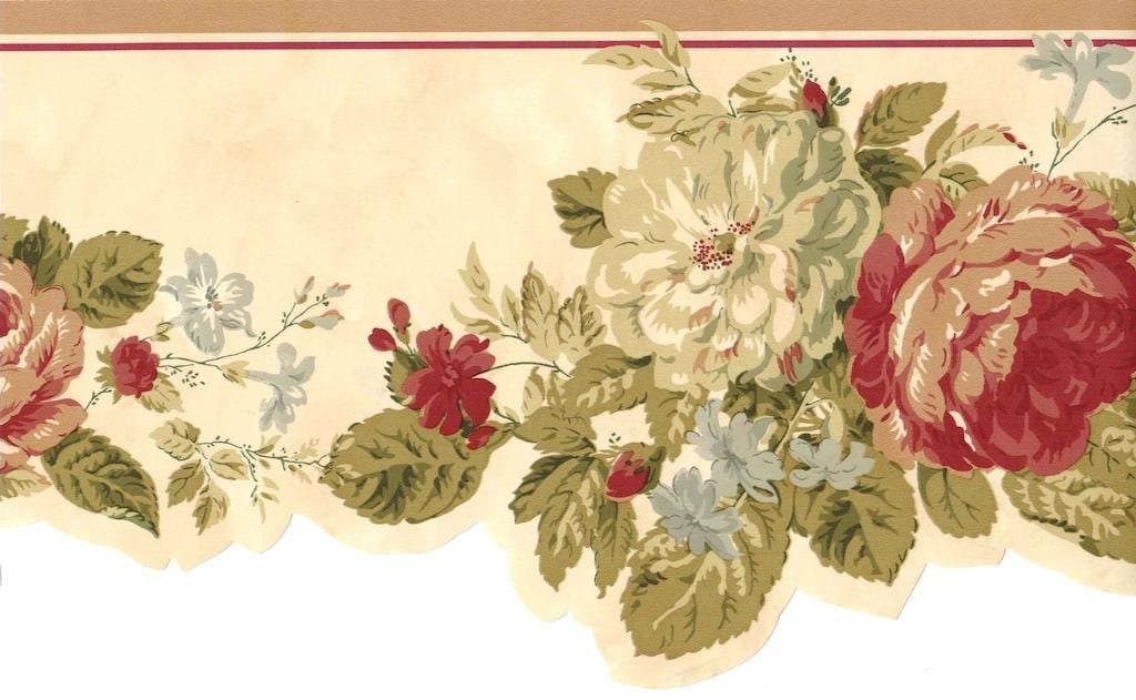 Cottage Rose Wallpaper Border Vintage Rose Wallpaper Flower Etsy