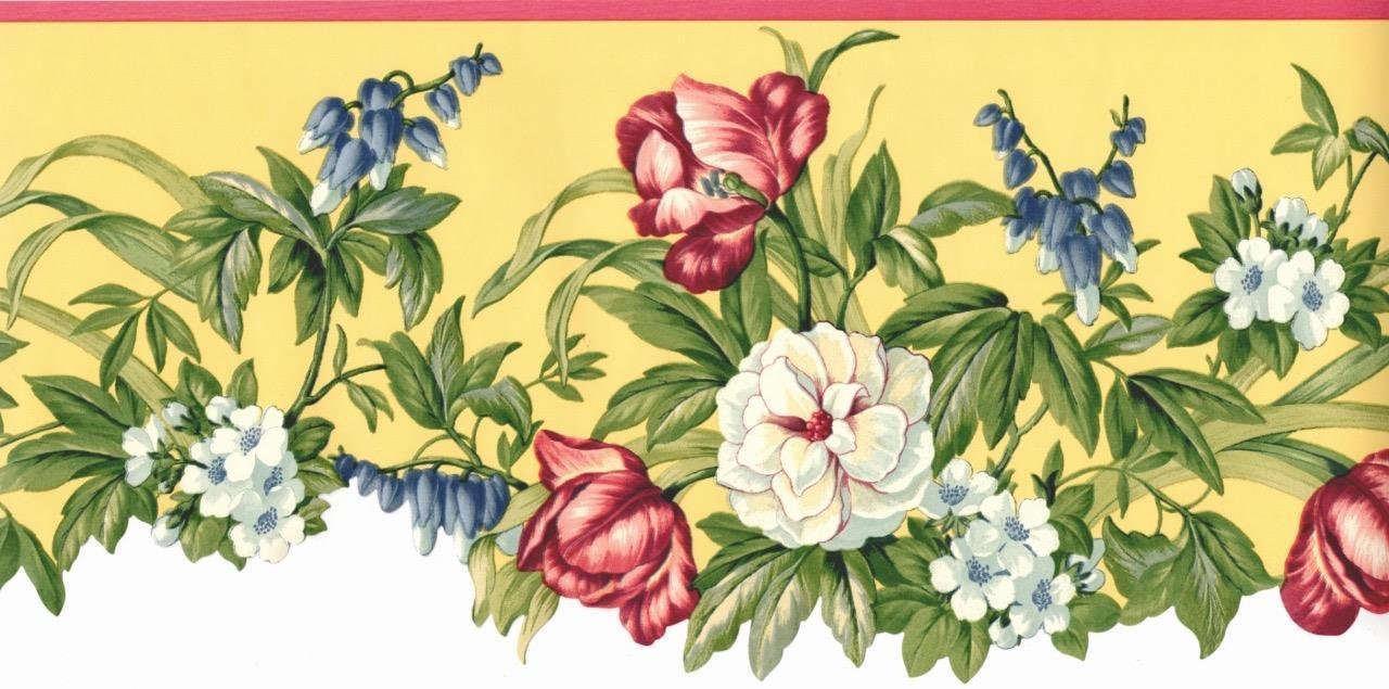 Scalloped Floral Wallpaper Border Tulip Flower Wallpaper Etsy