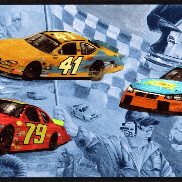 Nascar Wallpaper Border, Racing Car Wallpaper Border, Stock Car & Checker Flag Wallpaper Border, Children Wallpaper Border, Car Wallpaper