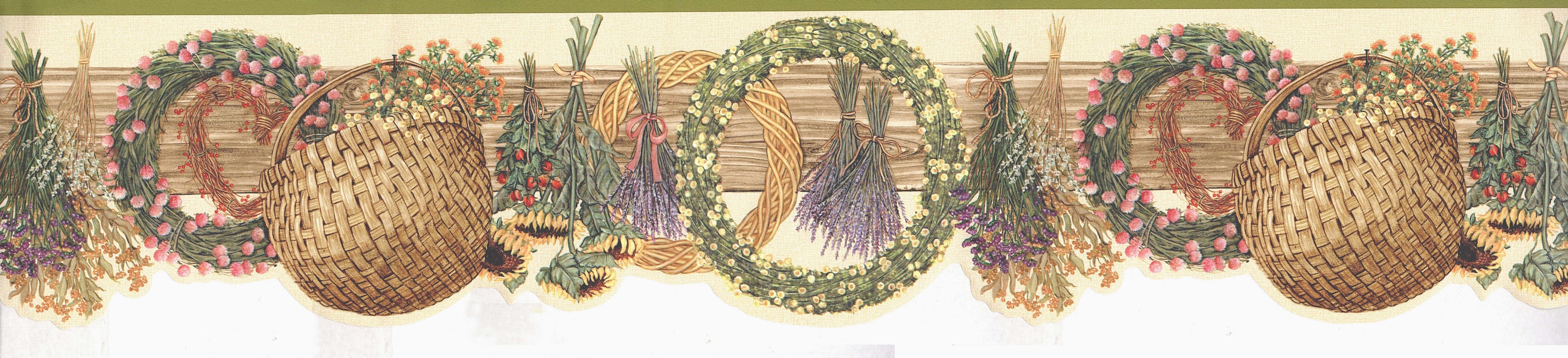 Scalloped Floral Wallpaper Border Lavender Roses Sunflower Etsy