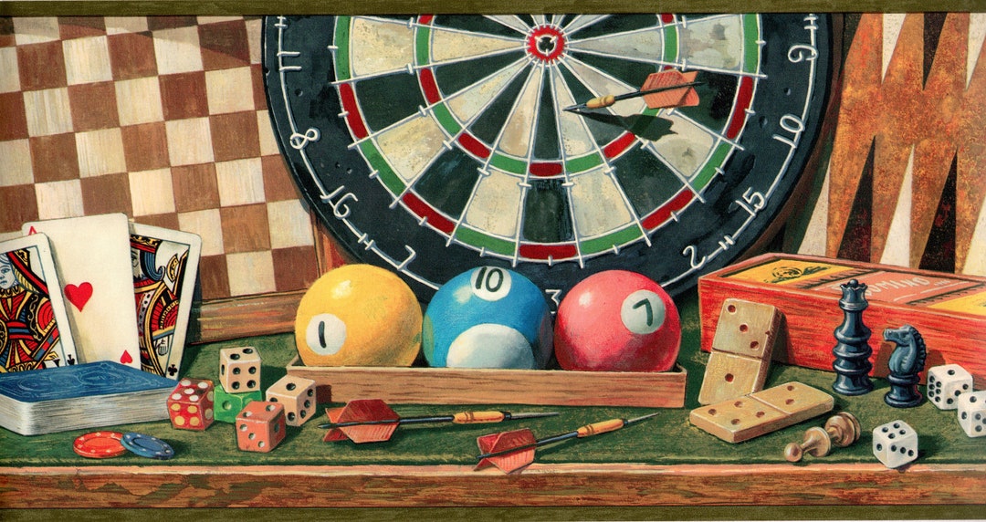 Game Room Wallpaper Border Pool Dart Card Poker Dice Chess Etsy