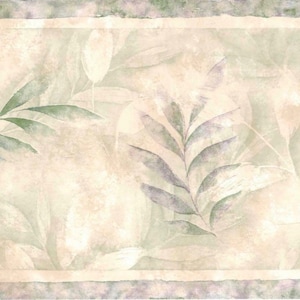 Carta da parati con bordo in stile contemporaneo con foglie pastello acquerellate, preincollata, 15'x8"
