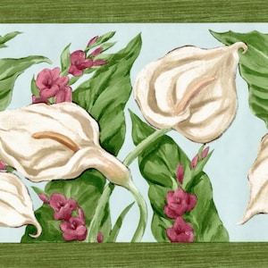 Anthurium weiße Blumen Tapetenbordüre, Tropische weiße und rote Blumenbordüre, vorgeklebt, 15'L x 8,5 "B