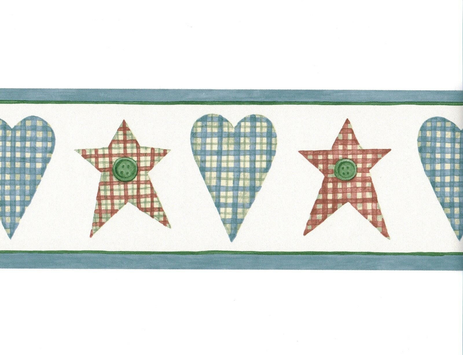 Gingham Heart Star Button Rustic Wallpaper BorderBlue Gingham Etsy