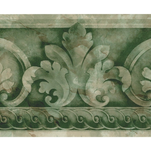 Jade Green Architectural Deco Acanthus Leaf Wallpaper Border | Pre-pasted, 15' x 6.8"