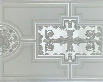 White Pearl Silver Metallic Shiny Swirl Floral Ornate Crown Molding Wallpaper Border, Classic Arabasque Wallpaper Border,Moulding Home Decor