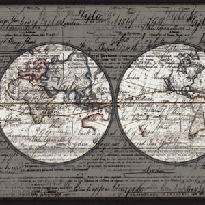 Vintage World Map Wallpaper Border 9 Inch, Antique Cartography Script Deign, Pre-Pasted Decorative Study Decor