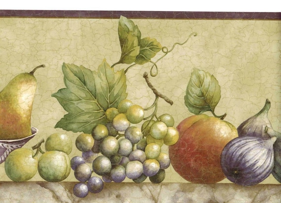 Traditional Abundance of Fruits Wallpaper Border Pear Country Kitchen Wall Decor