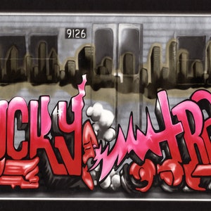 Moderne Graffiti Wallpaper Border, moderne Lucky Train Graffiti Art City Skyline Rot Schwarz Grau WallpaperBorder, Jungenzimmer Tapete Bordüre