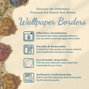 Botanical Wildflower Wallpaper Border 10.25 Inch – Vintage Floral - Red Daisy Wheat Herb & Scroll Design for Wall Decor, Pre-pasted image 8