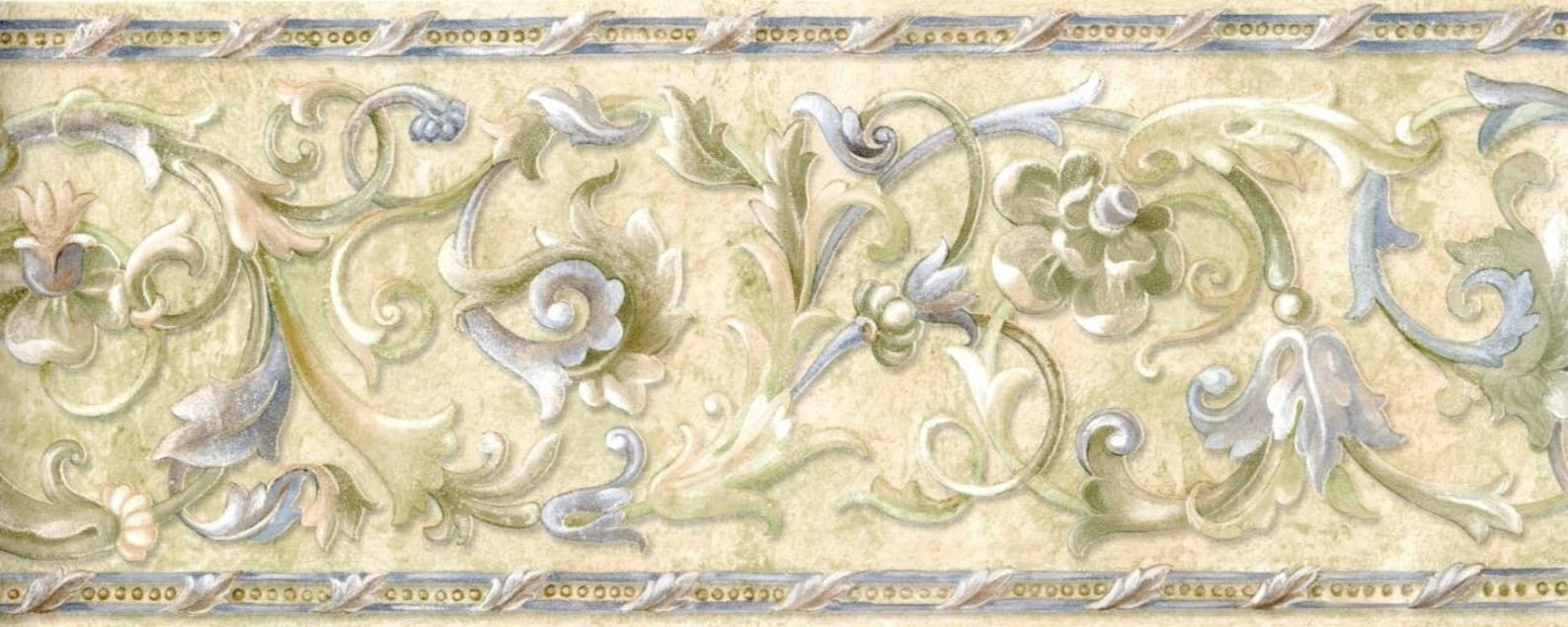 Acanthus Leaf Scroll Wallpaper Border Green Blue - Etsy