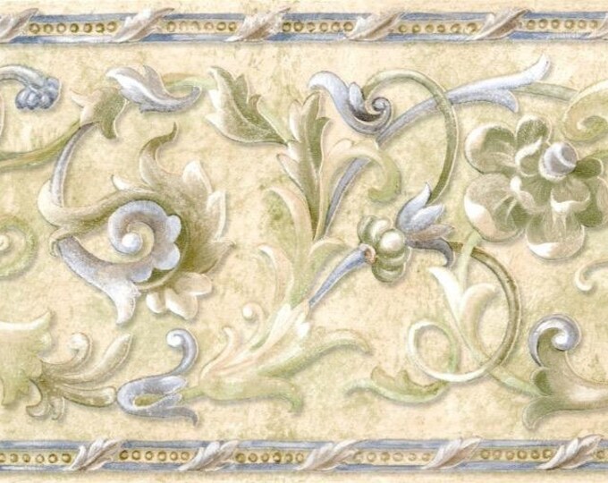 Acanthus Leaf Scroll Wallpaper Border Green Blue - Etsy